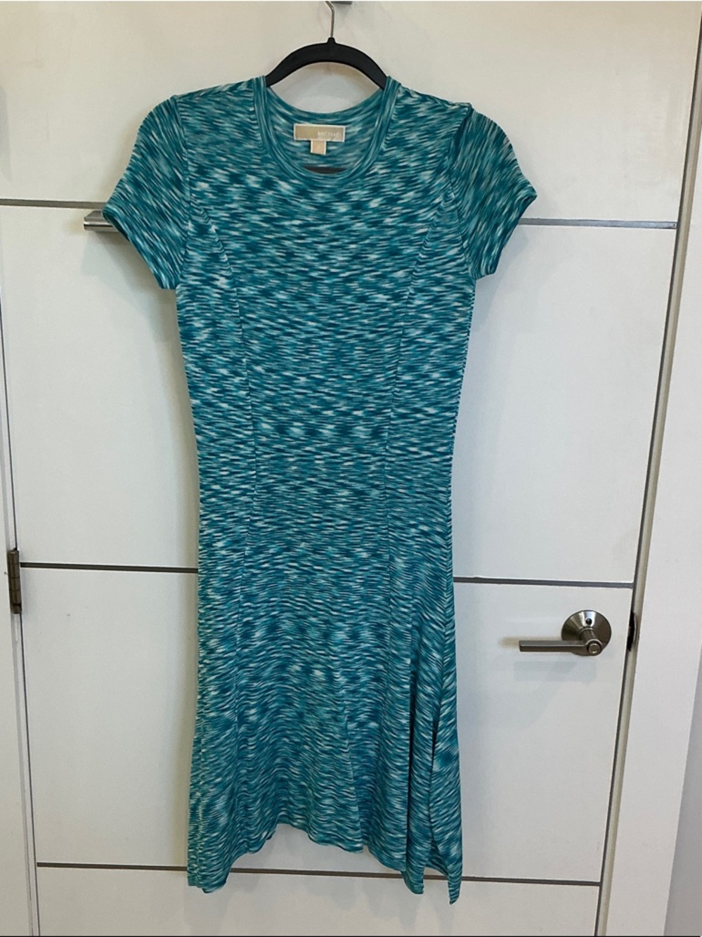 Michael Kors Teal Space-Dye Short Sleeve Midi Dress